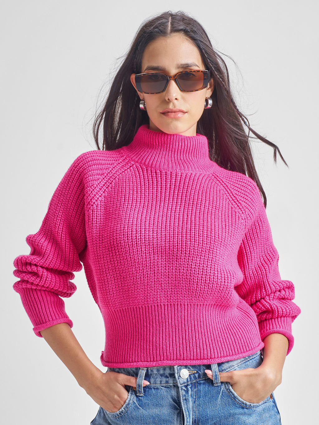 Tokyo Talkies Womens High Neck Long Sleeve Sweater - Pink - Image 1