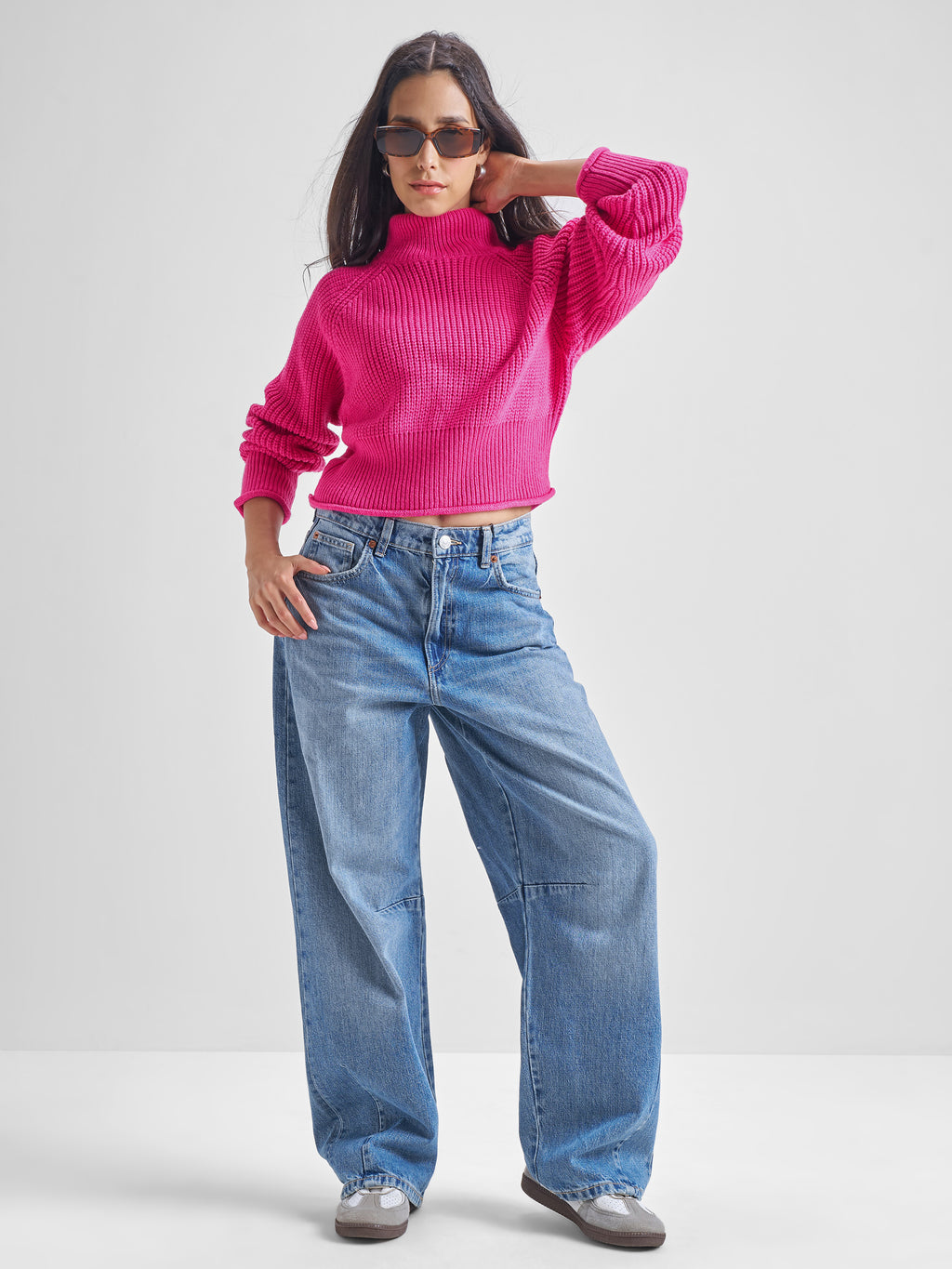 Tokyo Talkies Womens High Neck Long Sleeve Sweater - Pink - Image 2