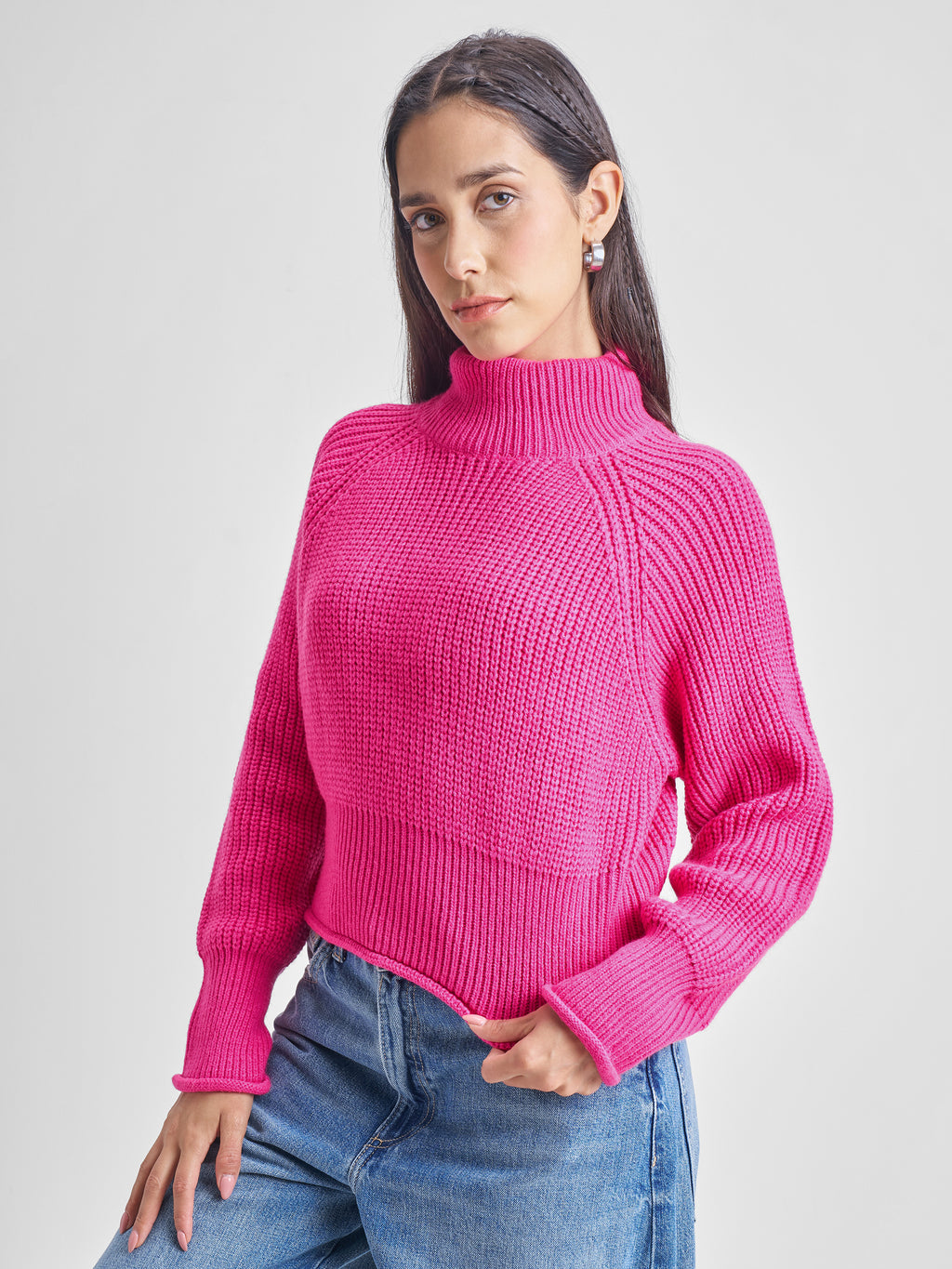 Tokyo Talkies Womens High Neck Long Sleeve Sweater - Pink - Image 4