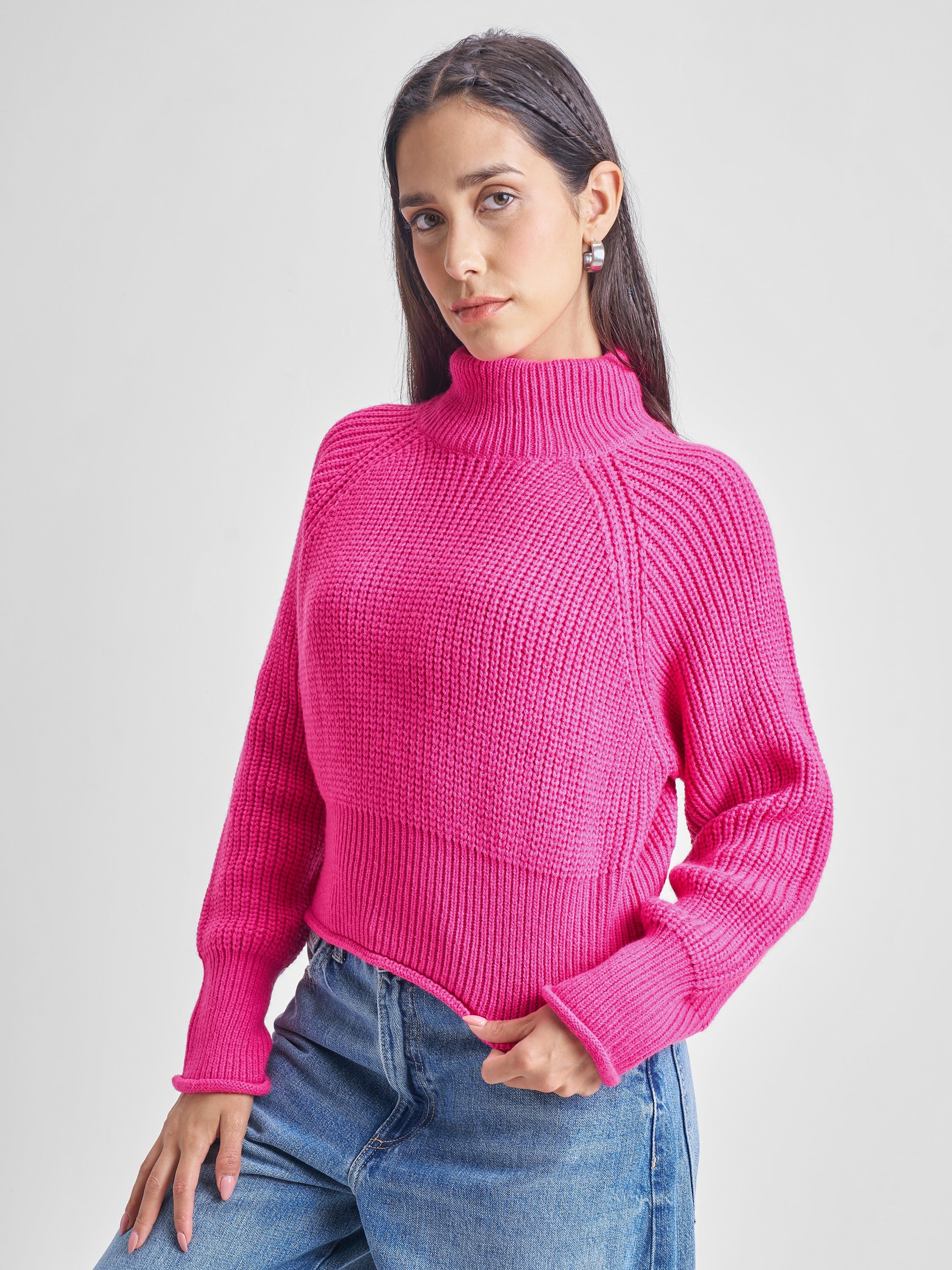 Tokyo Talkies Womens High Neck Long Sleeve Sweater - Pink - Image 4