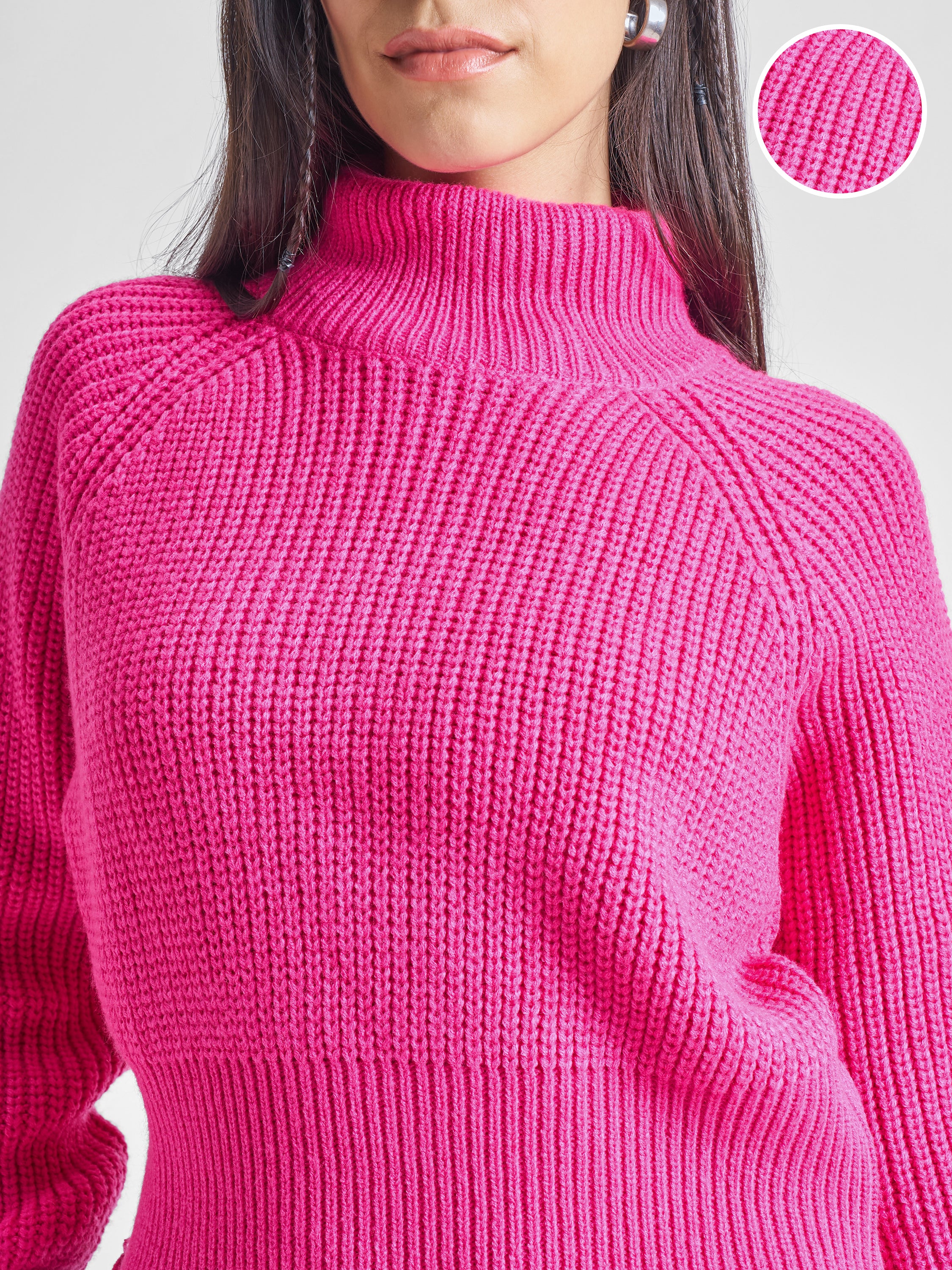 Tokyo Talkies Womens High Neck Long Sleeve Sweater - Pink - Image 5