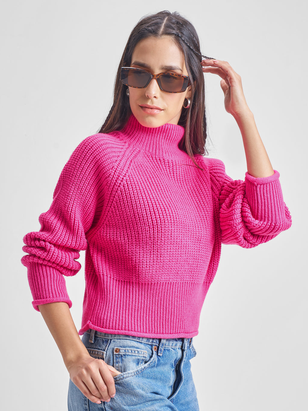 Tokyo Talkies Womens High Neck Long Sleeve Sweater - Pink - Image 6