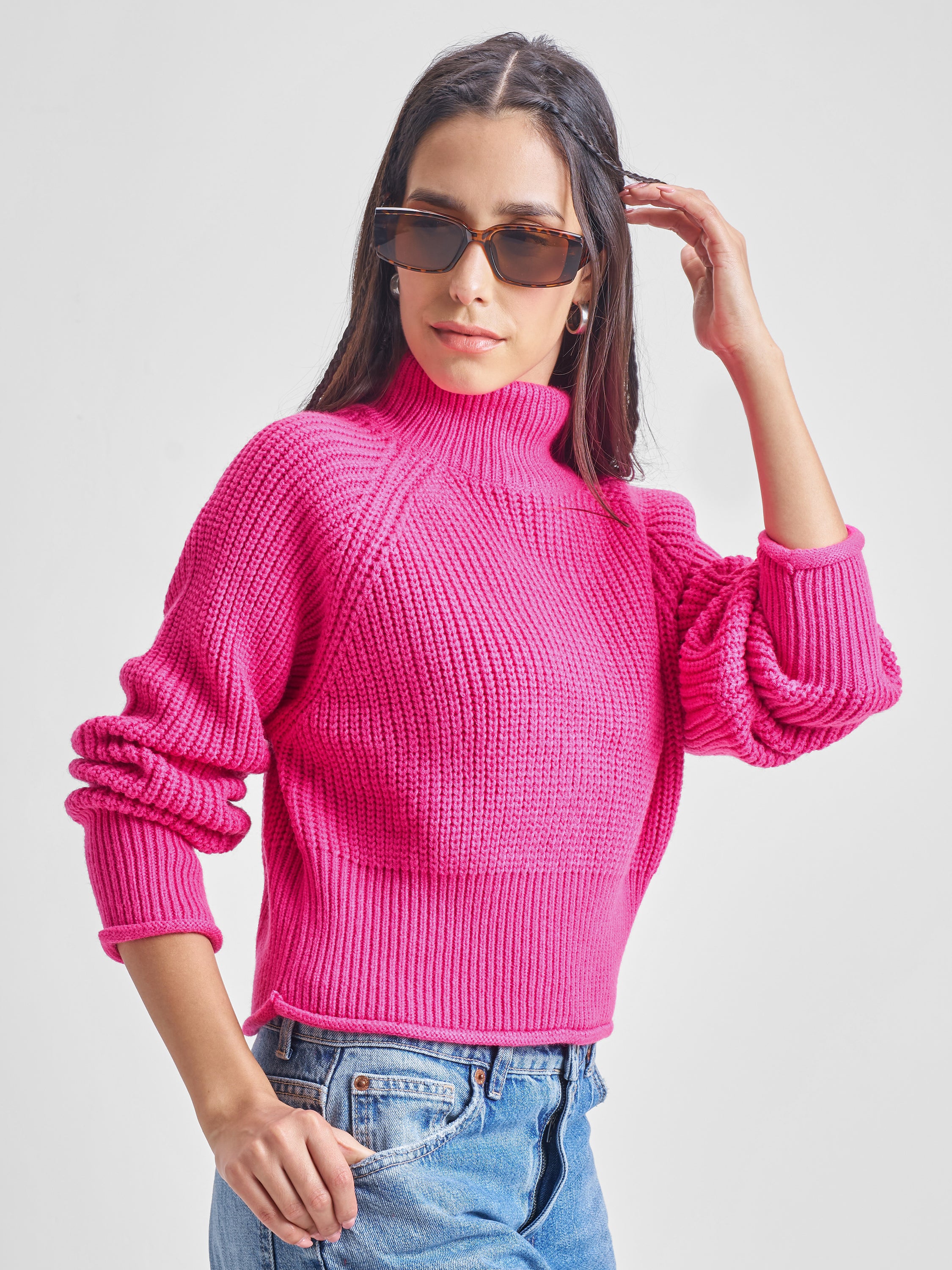 Tokyo Talkies Womens High Neck Long Sleeve Sweater - Pink - Image 6