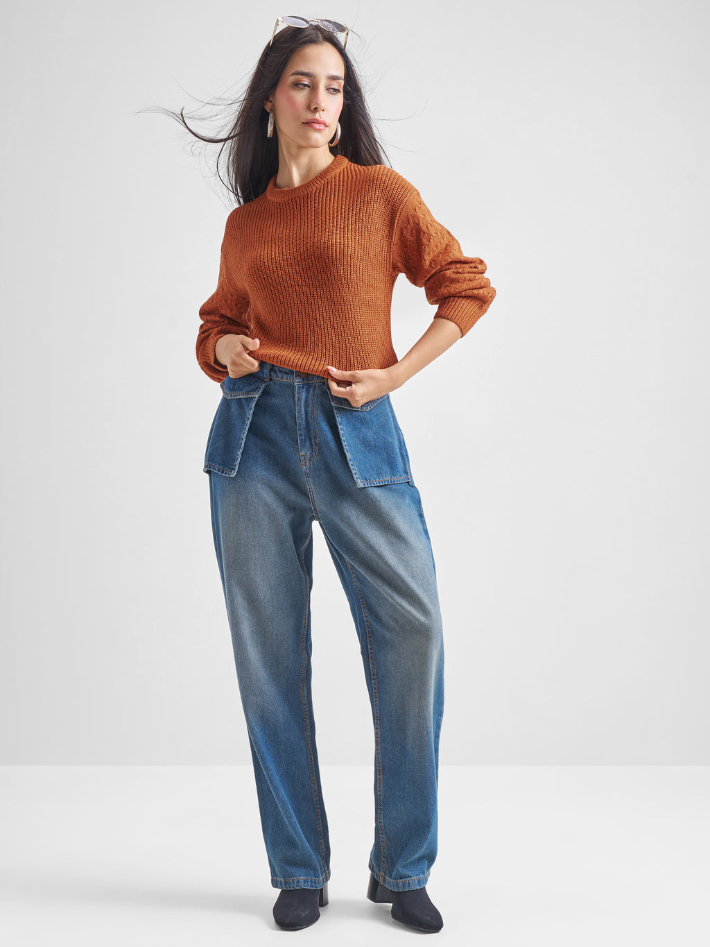Tokyo Talkies Womens Round Neck Long Sleeve Sweater - Brown - Image 2