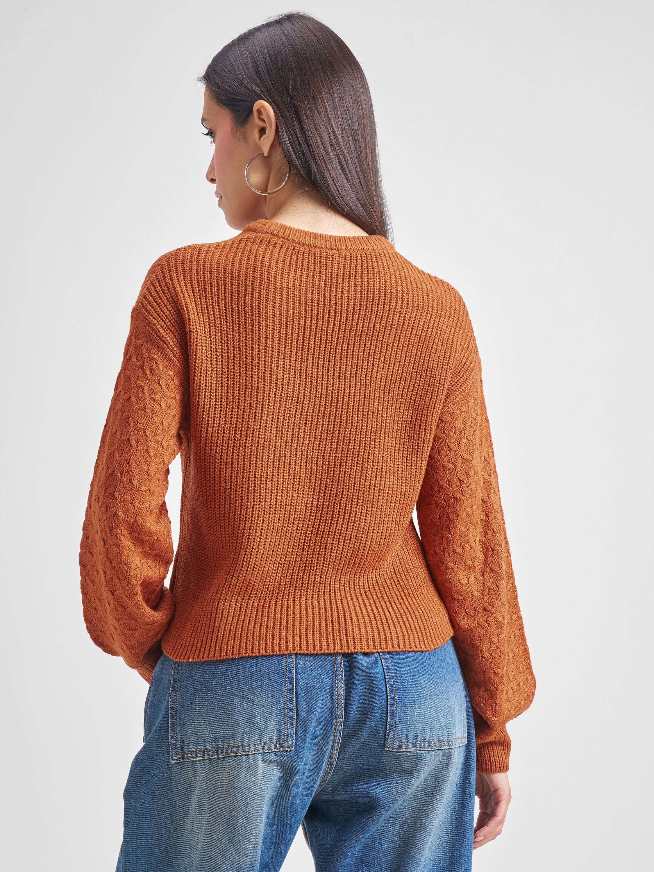 Tokyo Talkies Womens Round Neck Long Sleeve Sweater - Brown - Image 3