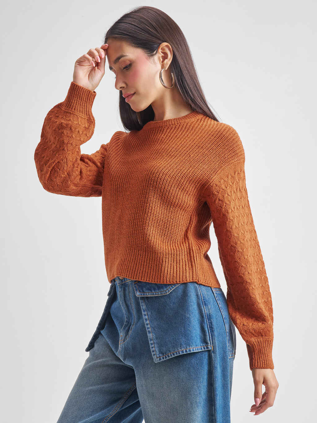 Tokyo Talkies Womens Round Neck Long Sleeve Sweater - Brown - Image 4