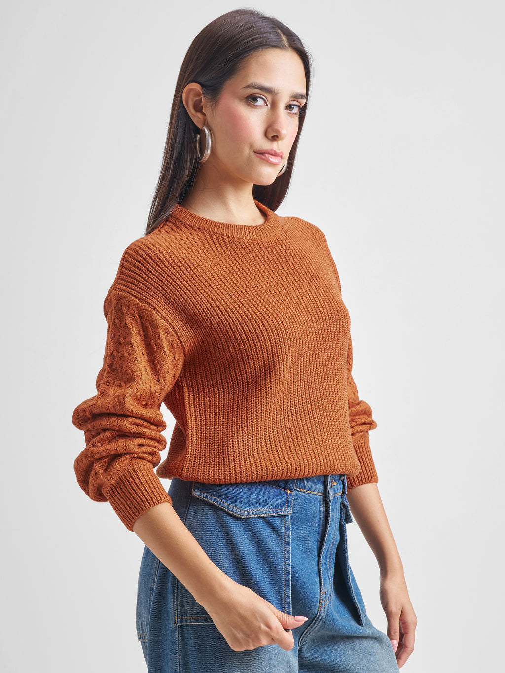 Tokyo Talkies Womens Round Neck Long Sleeve Sweater - Brown - Image 6