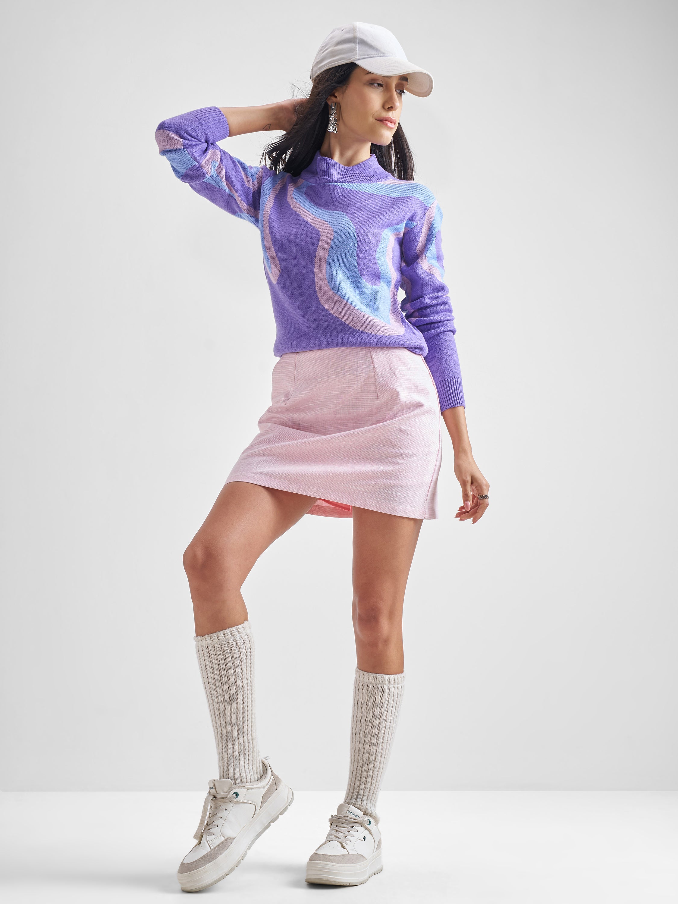 Tokyo Talkies Women Purple Round Neck Long Sleeve Pullover Sweater - Purple - Image 2