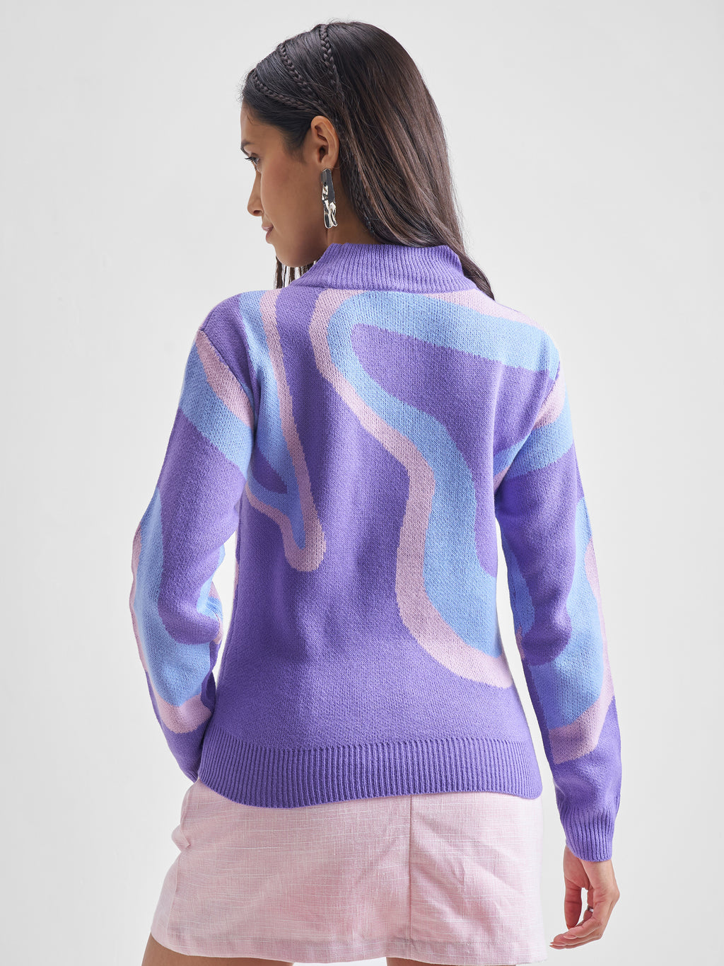 Tokyo Talkies Women Purple Round Neck Long Sleeve Pullover Sweater - Purple - Image 3