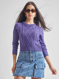 Tokyo Talkies Women Purple Round Neck Long Sleeve Sweater - Purple - Image 1