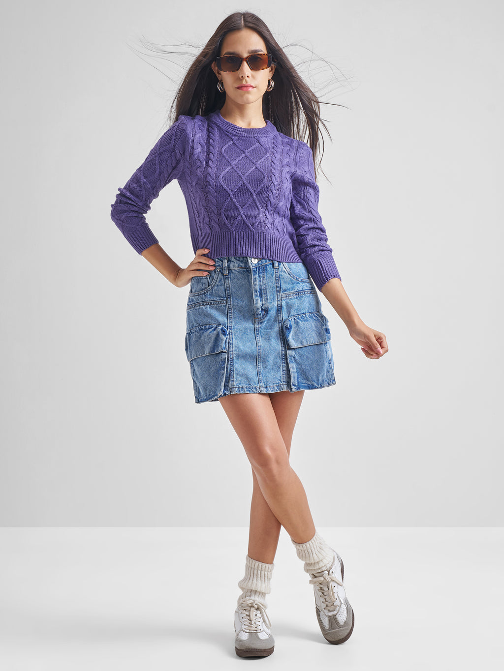 Tokyo Talkies Women Purple Round Neck Long Sleeve Sweater - Purple - Image 2
