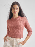 Tokyo Talkies Women Rust Round Neck Long Sleeve Sweater - Terracotta - Image 1