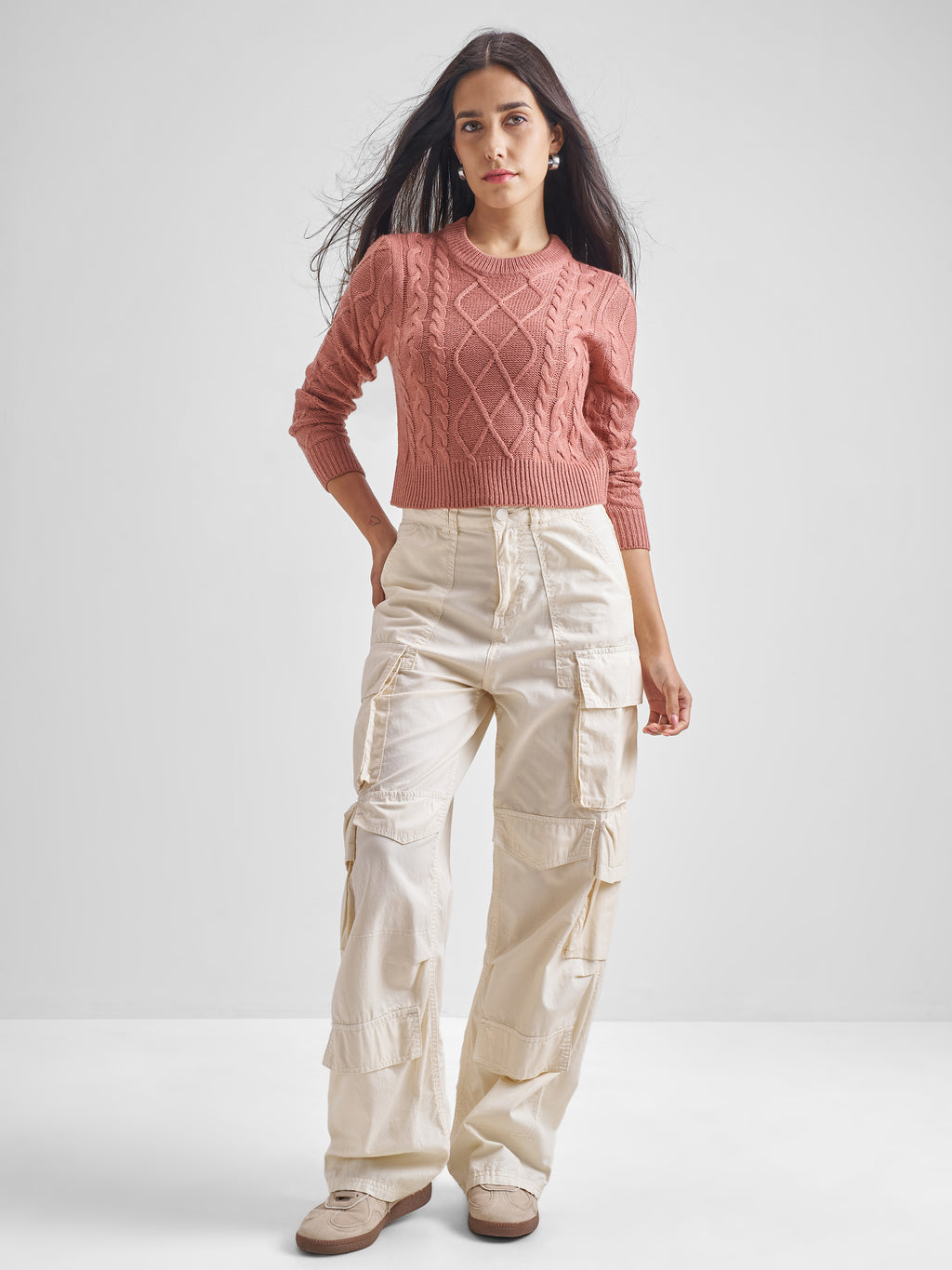 Tokyo Talkies Women Rust Round Neck Long Sleeve Sweater - Terracotta - Image 2