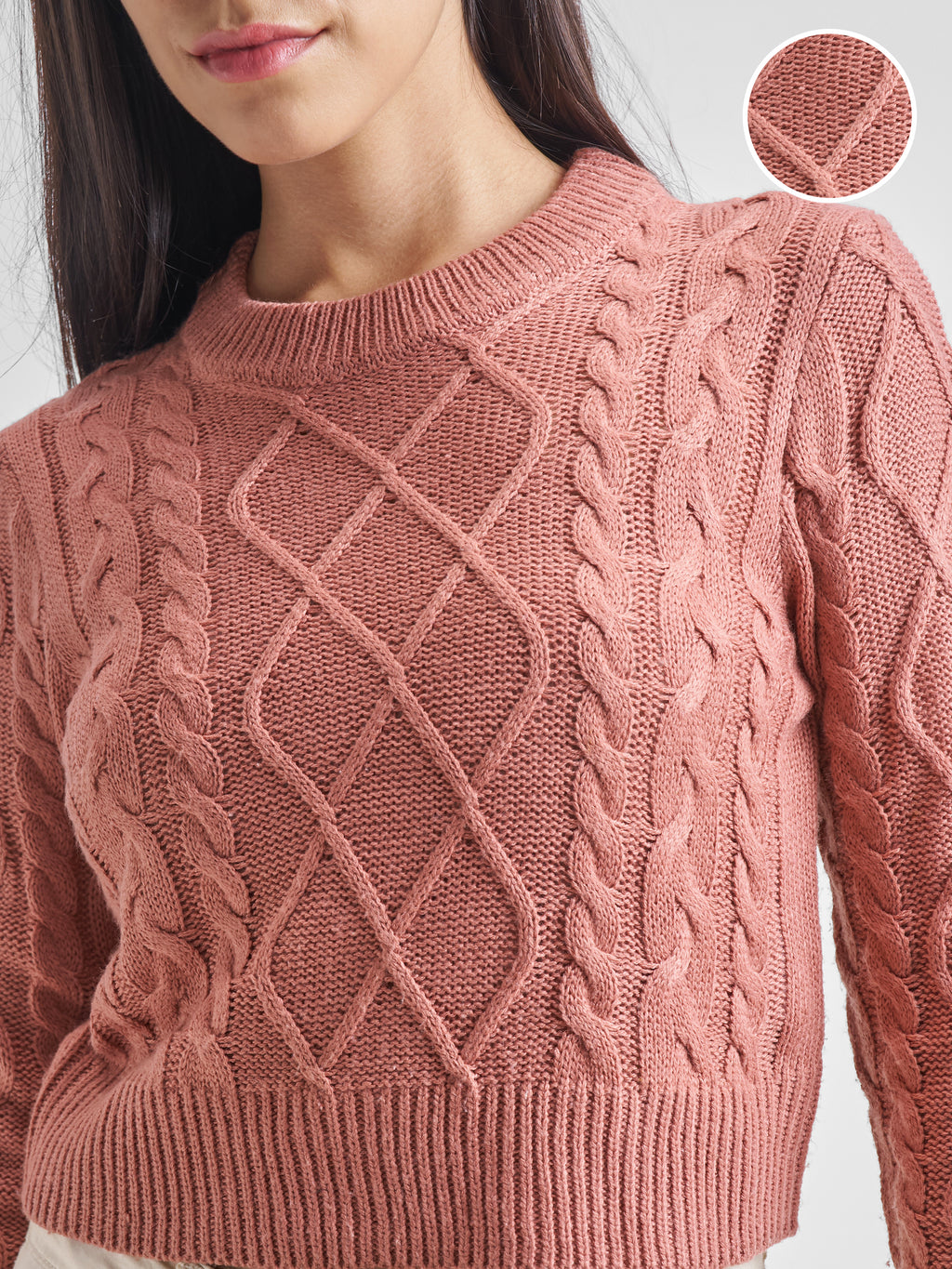 Tokyo Talkies Women Rust Round Neck Long Sleeve Sweater - Terracotta - Image 5