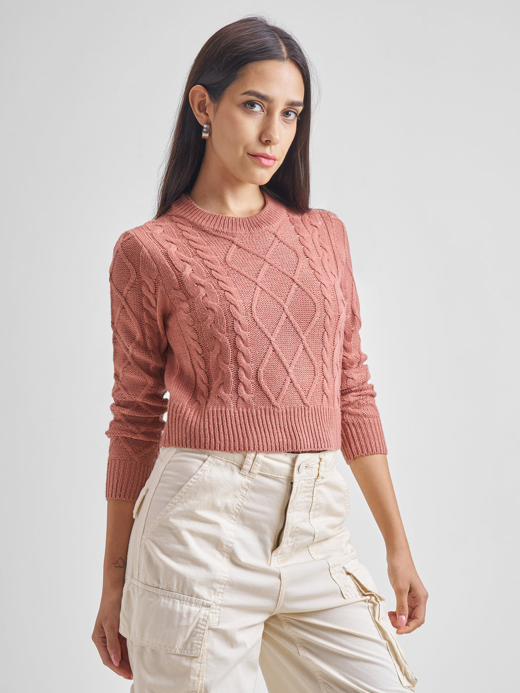 Tokyo Talkies Women Rust Round Neck Long Sleeve Sweater - Terracotta - Image 6