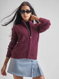 Tokyo Talkies Women Maroon High Neck Long Sleeve Sweater - Maroon - Image 1
