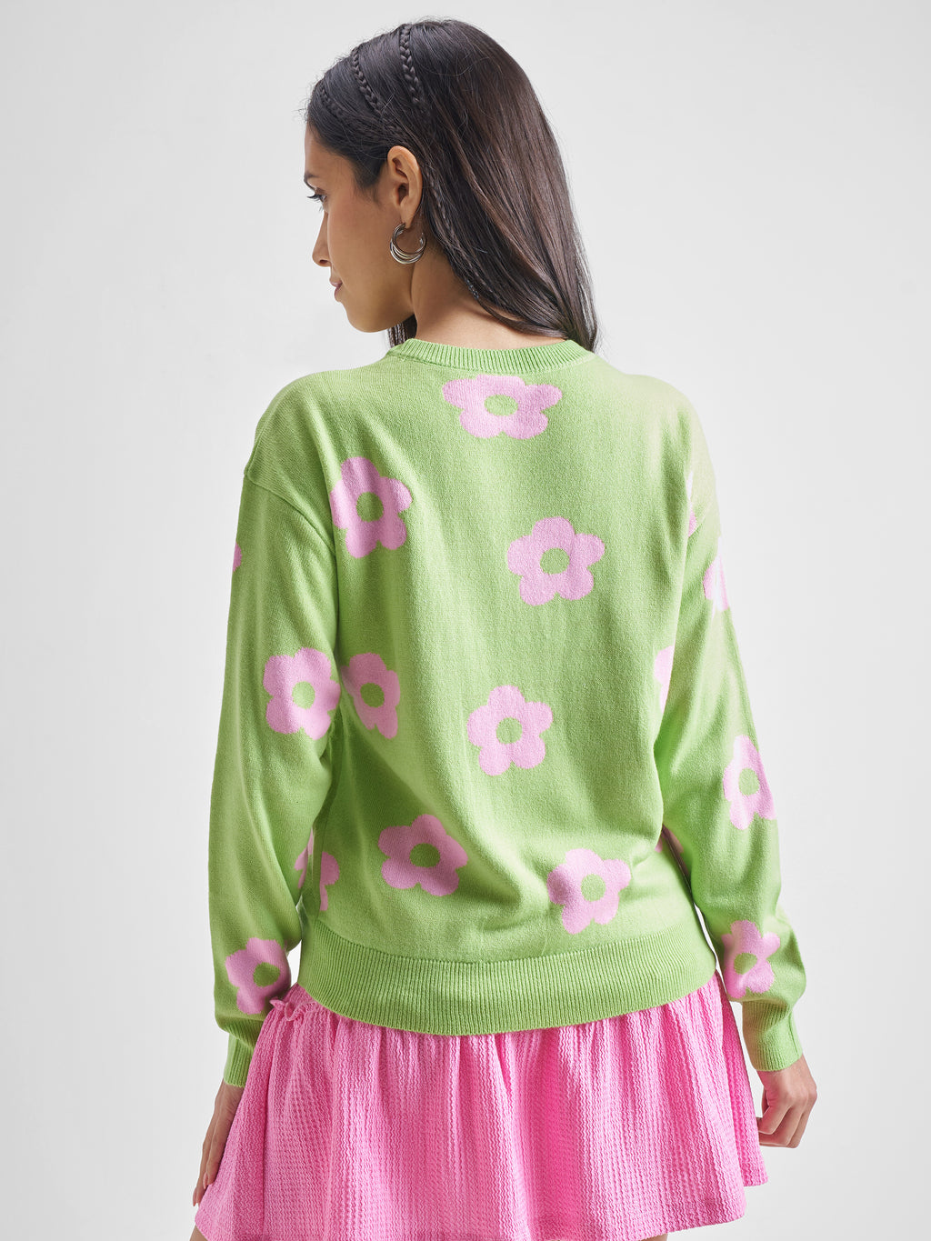Tokyo Talkies Women Green Round Neck Long Sleeve Sweater - Green - Image 3