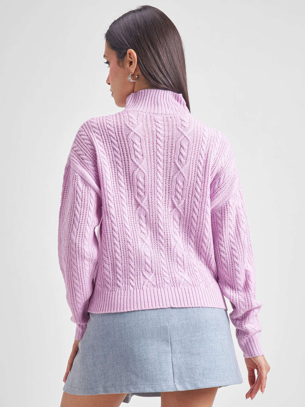 Tokyo Talkies Women Pink High Neck Long Sleeve Sweater - Pink - Image 3