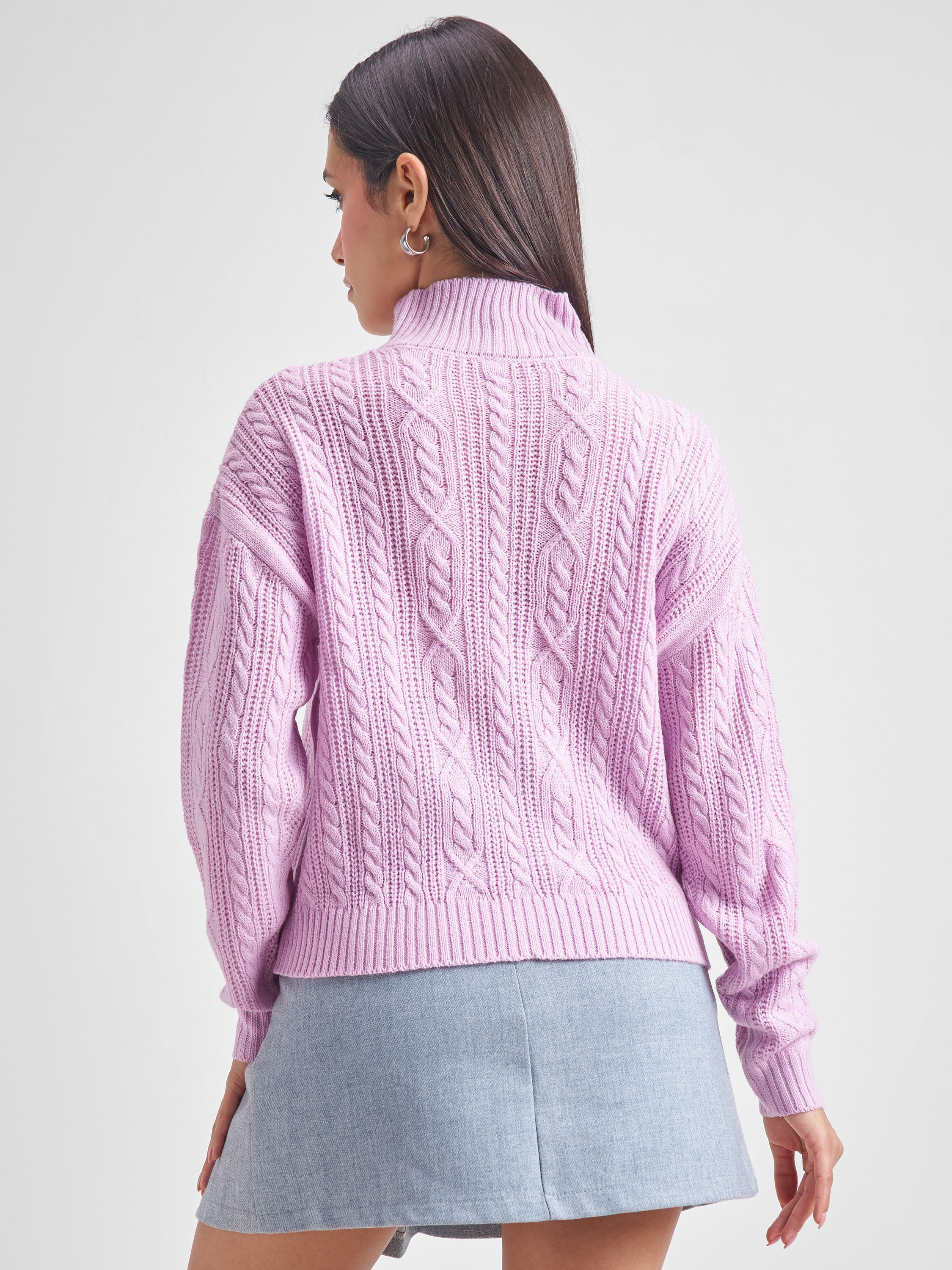 Tokyo Talkies Women Pink High Neck Long Sleeve Sweater - Pink - Image 3