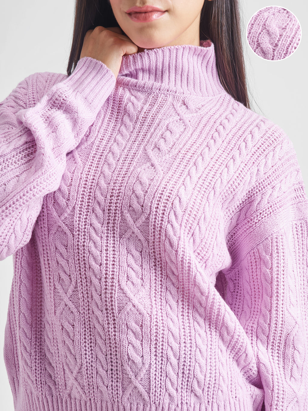 Tokyo Talkies Women Pink High Neck Long Sleeve Sweater - Pink - Image 5