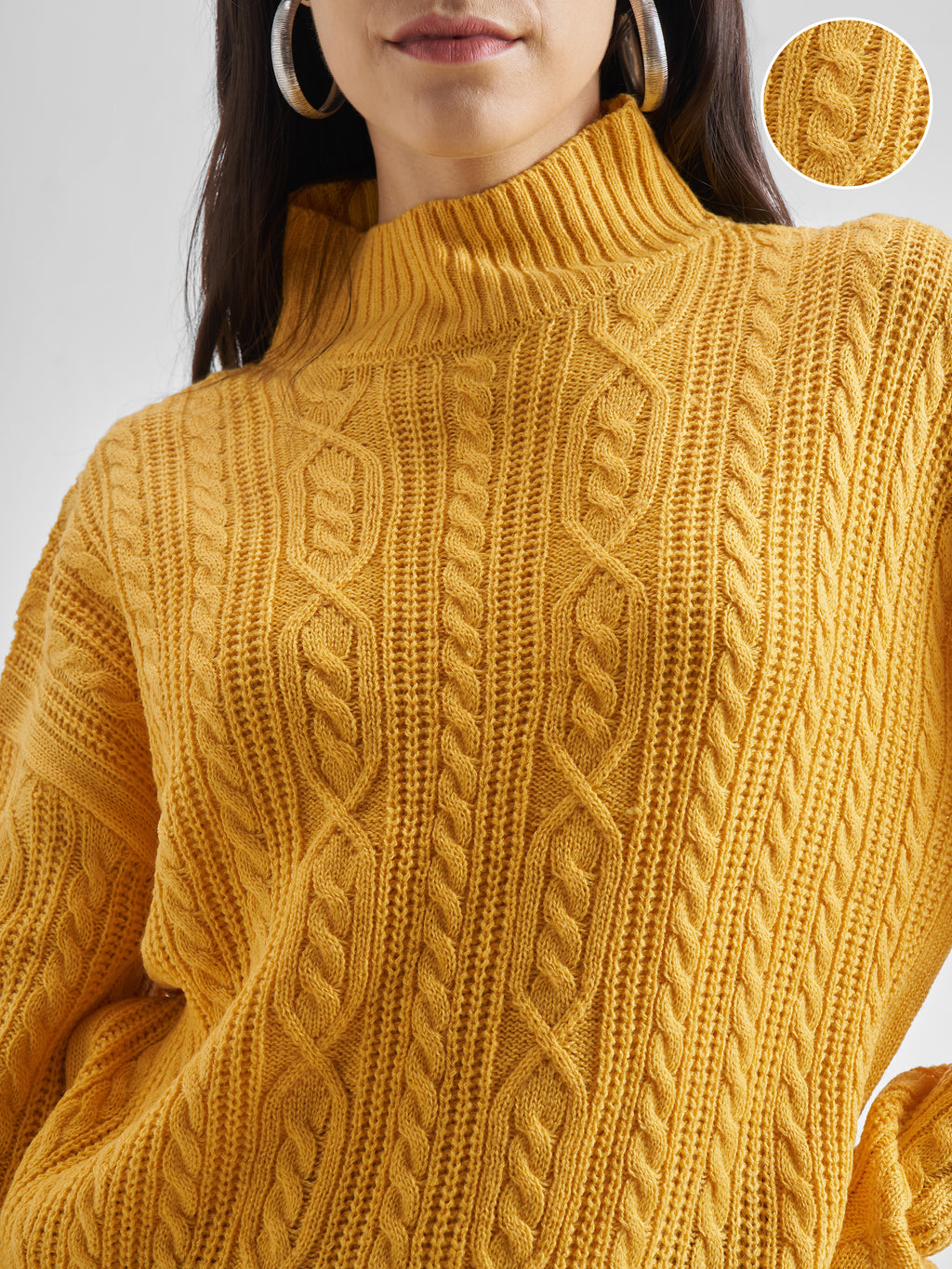 Tokyo Talkies Women Mustard Round Neck Solid Sweater - Mustard - Image 5