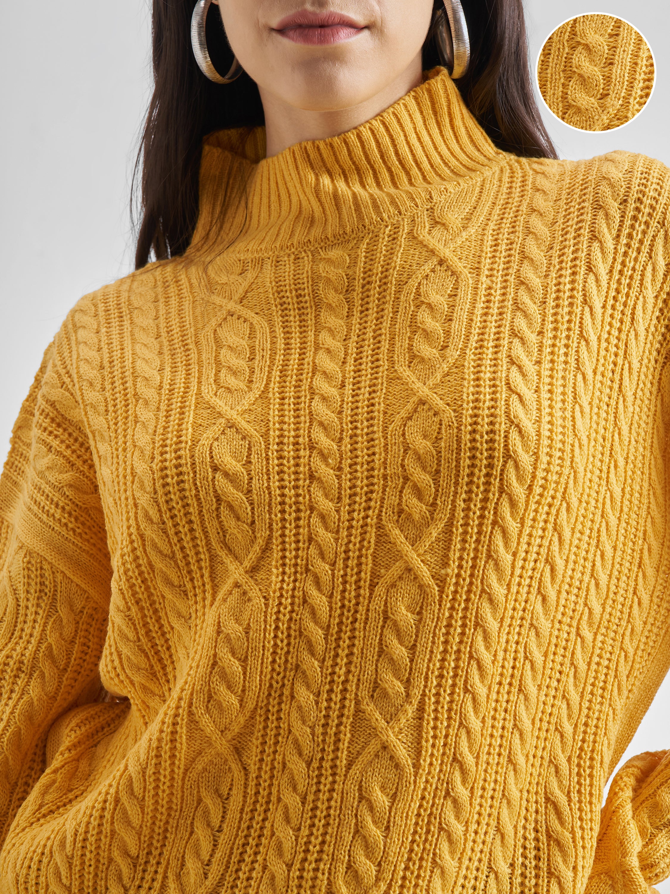 Tokyo Talkies Women Mustard Round Neck Solid Sweater - Mustard - Image 5