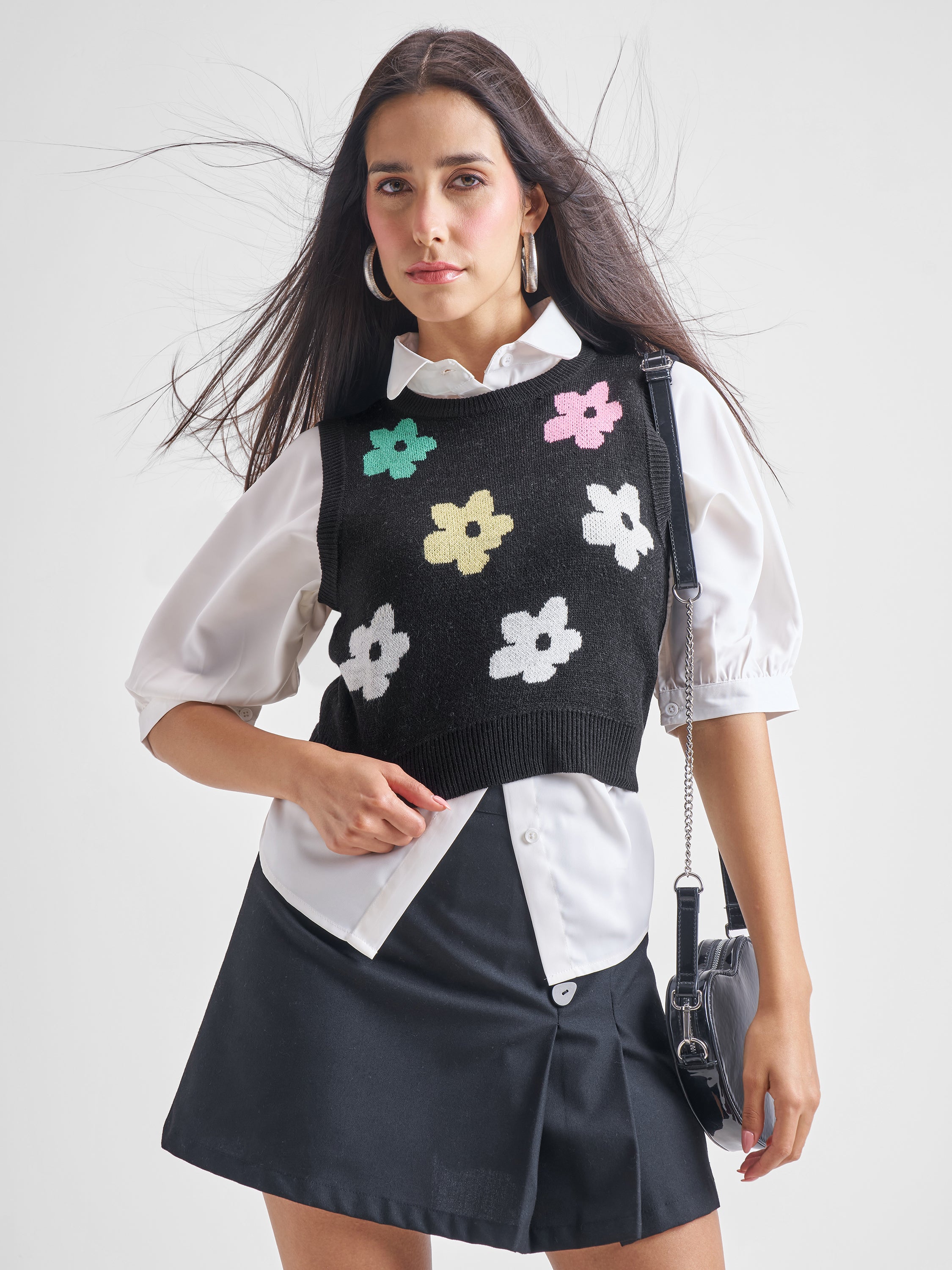 Tokyo Talkies Women Black Round Neck Long Sleeve Sweater - Black - Image 1