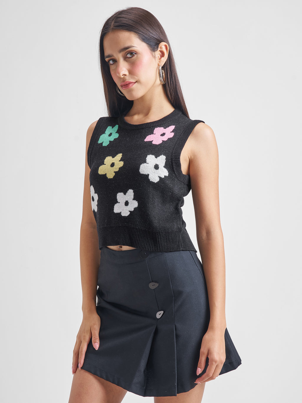 Tokyo Talkies Women Black Round Neck Long Sleeve Sweater - Black - Image 4
