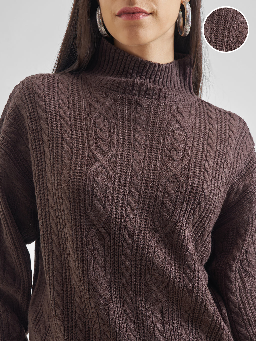 Tokyo Talkies Womens High Neck Long Sleeve Sweater - Brown - Image 5