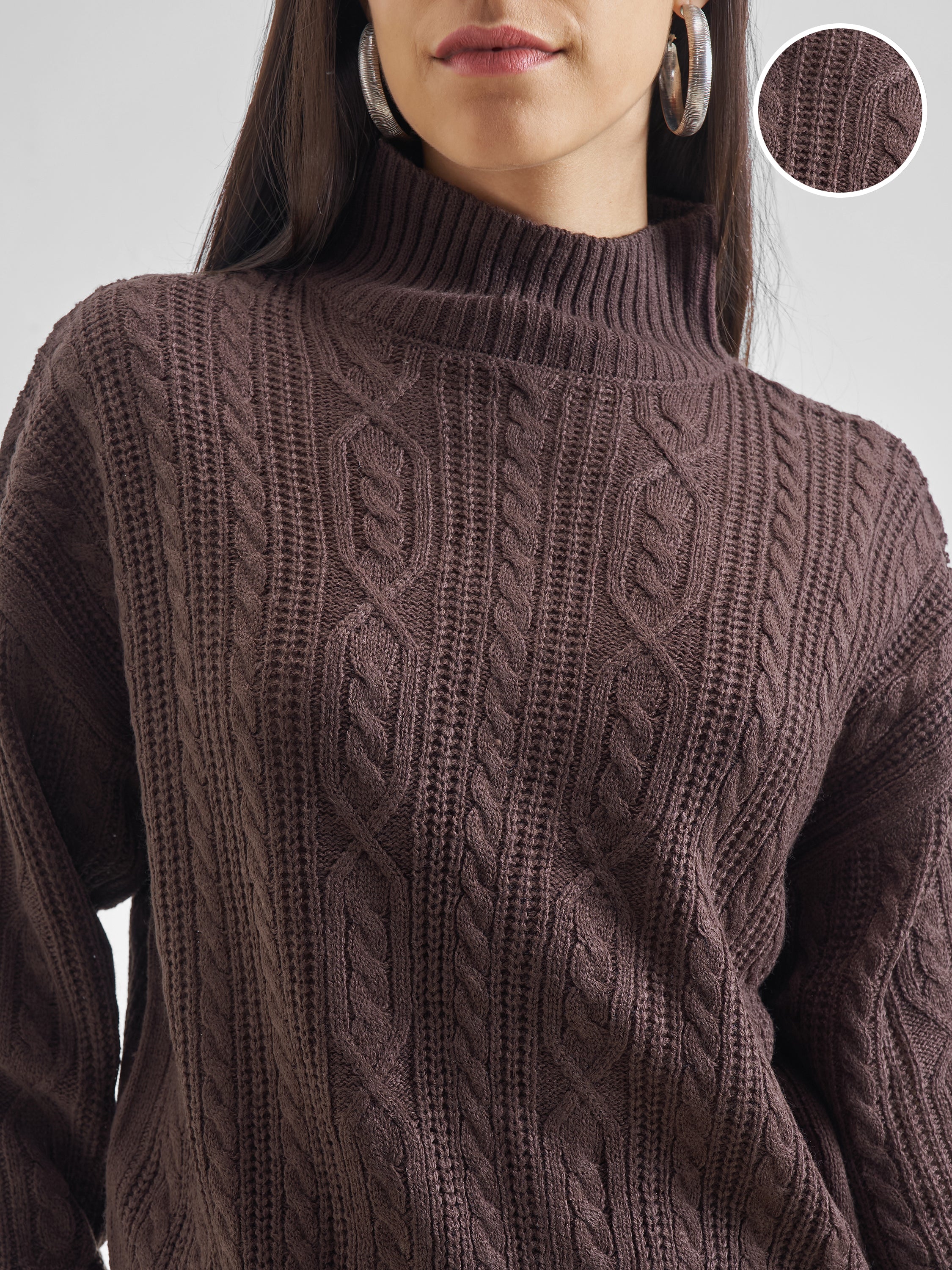 Tokyo Talkies Womens High Neck Long Sleeve Sweater - Brown - Image 5
