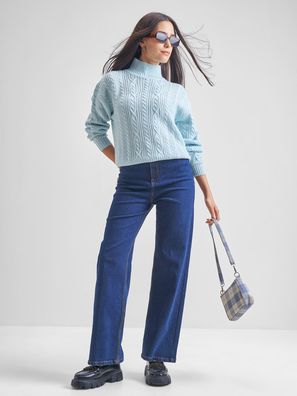 Tokyo Talkies Women Blue Round Neck Solid Sweater - Blue - Image 2