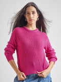 Tokyo Talkies Women Fuchsia Round Neck Long Sleeve Sweater - Pink - Image 1