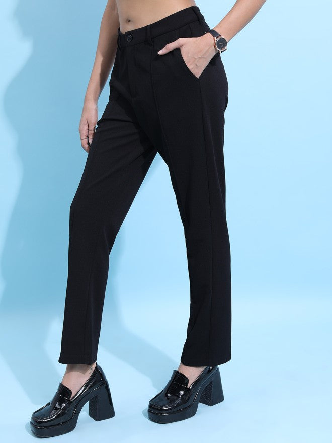 Tokyo Talkies Women Black Solid Regular Fit Casual Trouser - Black - Image 1