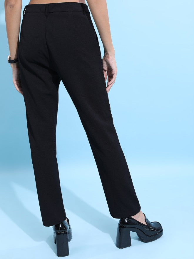 Tokyo Talkies Women Black Solid Regular Fit Casual Trouser - Black - Image 3