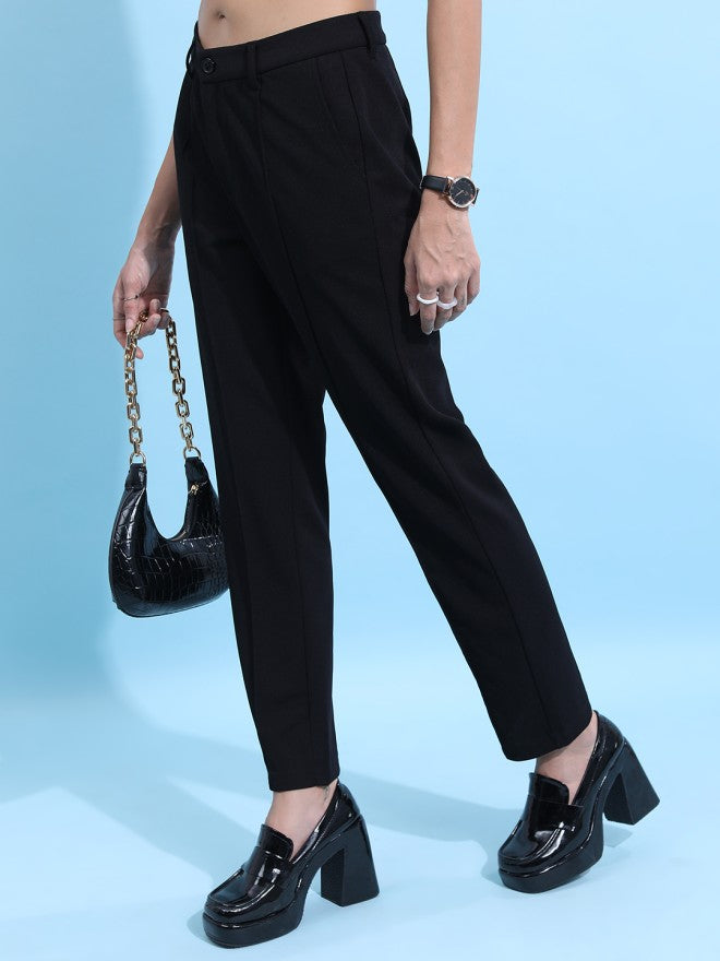 Tokyo Talkies Women Black Solid Regular Fit Casual Trouser - Black - Image 4