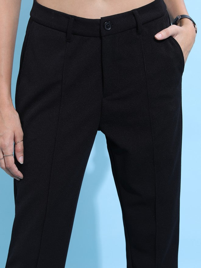 Tokyo Talkies Women Black Solid Regular Fit Casual Trouser - Black - Image 5
