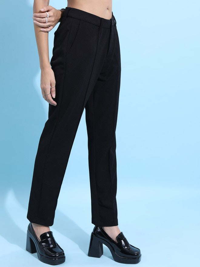 Tokyo Talkies Women Black Solid Regular Fit Casual Trouser - Black - Image 6