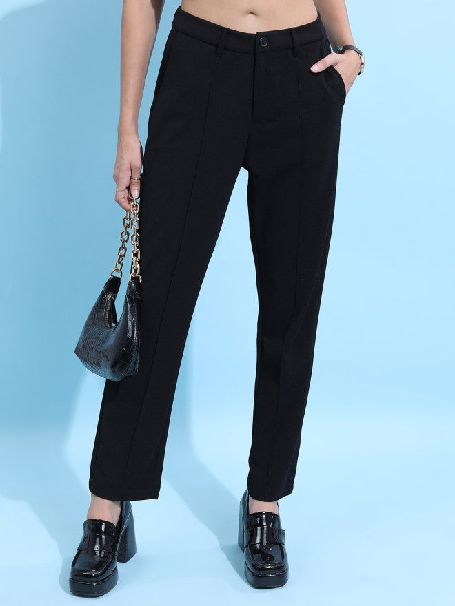 Tokyo Talkies Women Black Solid Regular Fit Casual Trouser - Black - Image 7