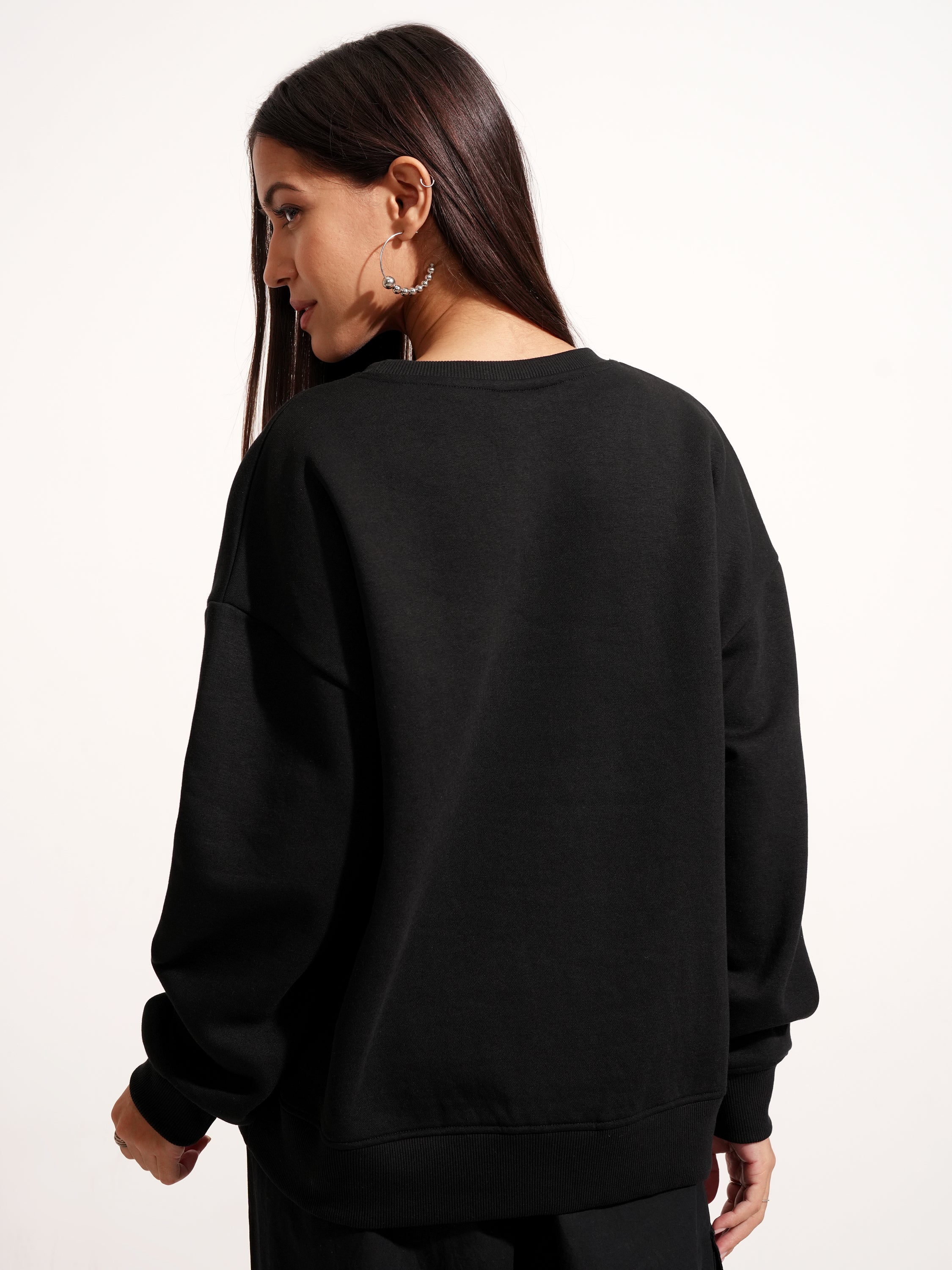 Tokyo Talkies Women Black Garfield Printed Pullover Round Neck Sweatshirt - Black - Image 3