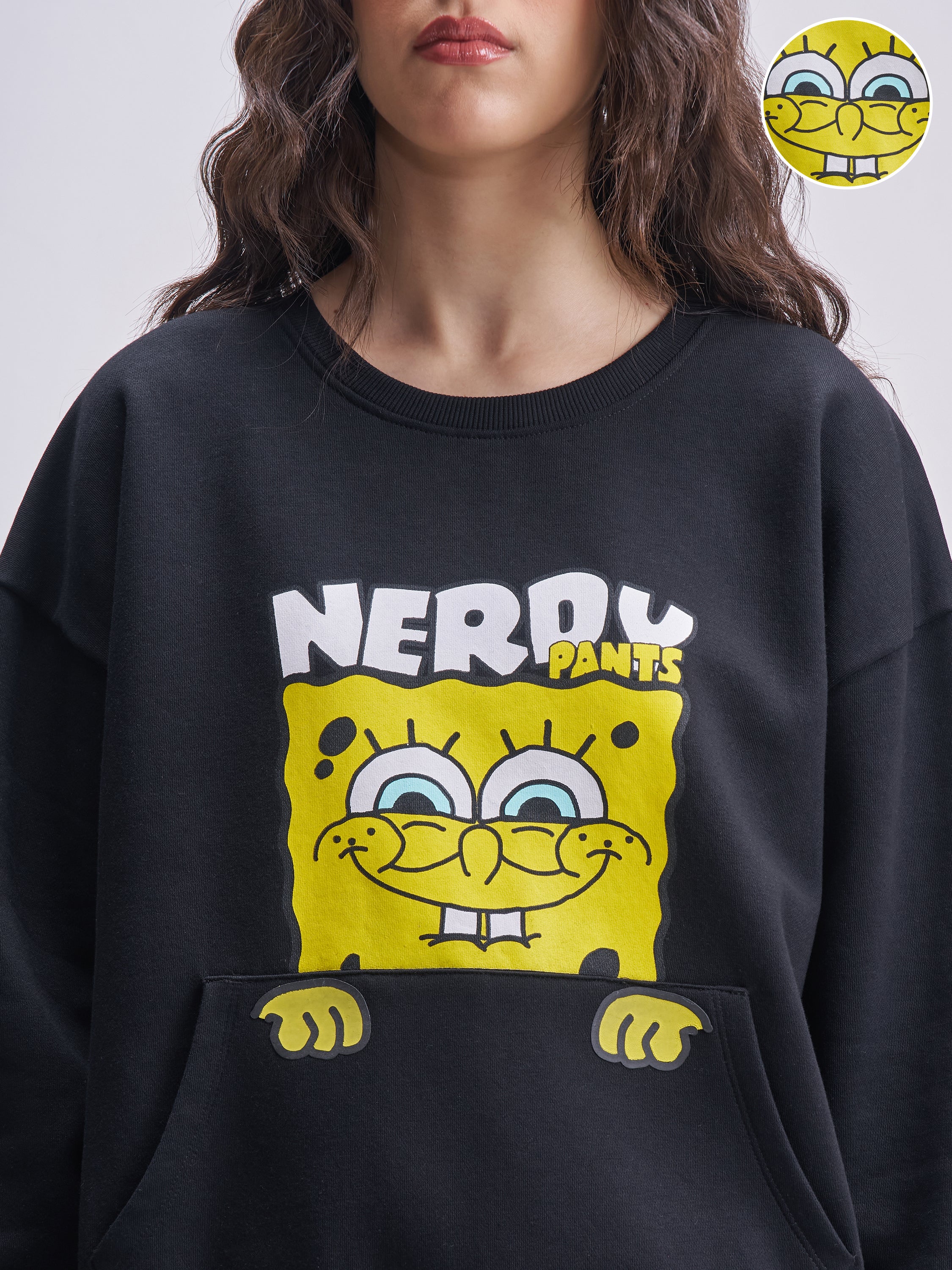 Tokyo Talkies Women Black Spongebob Squarepants Printed Pullover Round Neck Sweatshirt - Black - Image 5