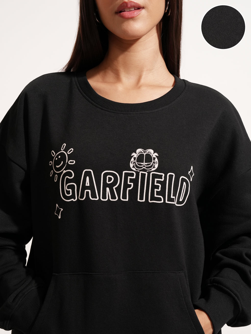 Tokyo Talkies Women Black Garfield Printed Pullover Round Neck Sweatshirt - Black - Image 5