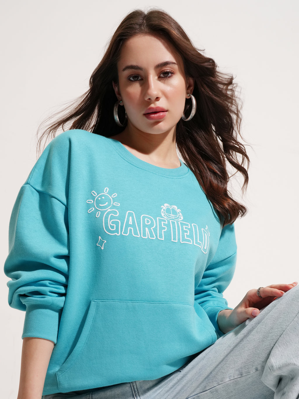 Tokyo Talkies Women Blue Garfield Printed Pullover Round Neck Sweatshirt - Blue - Image 1