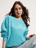 Tokyo Talkies Women Blue Garfield Printed Pullover Round Neck Sweatshirt - Blue - Image 1