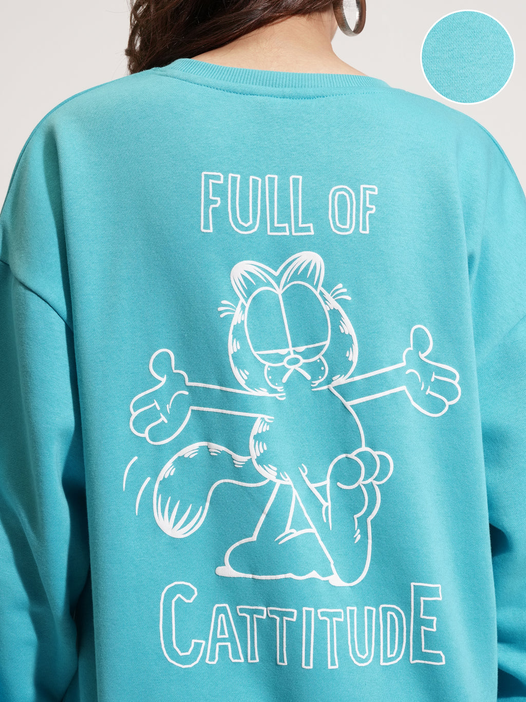 Tokyo Talkies Women Blue Garfield Printed Pullover Round Neck Sweatshirt - Blue - Image 5