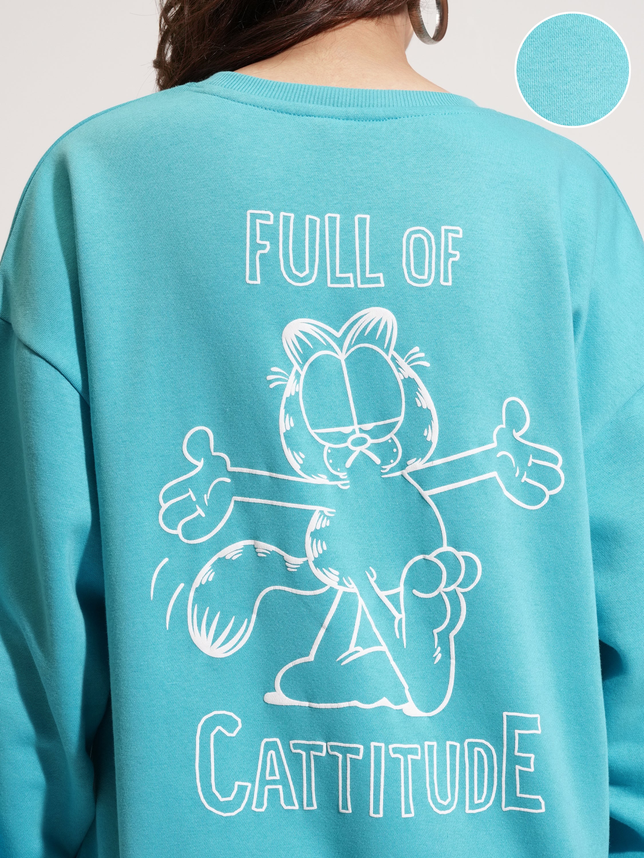 Tokyo Talkies Women Blue Garfield Printed Pullover Round Neck Sweatshirt - Blue - Image 5