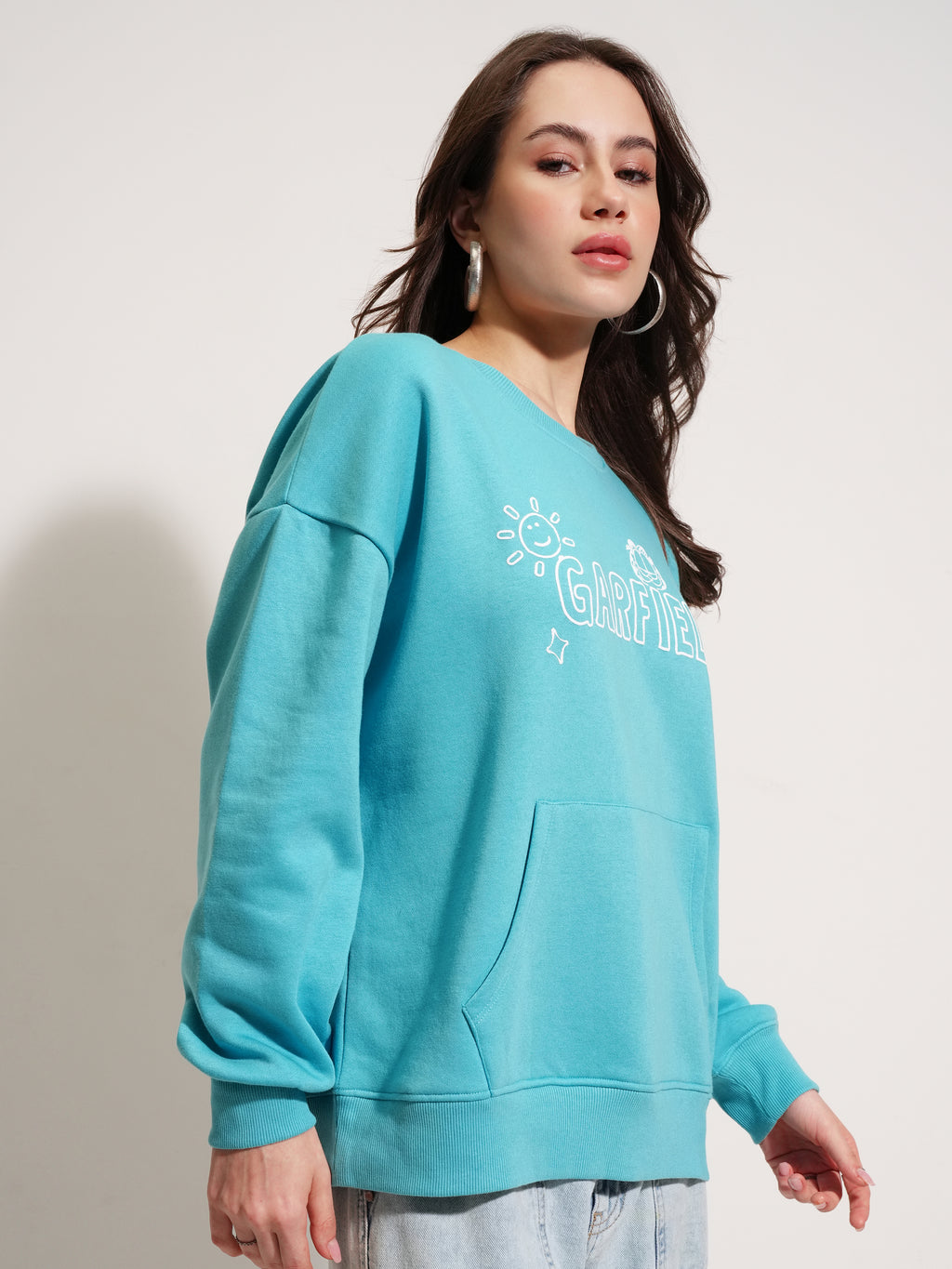 Tokyo Talkies Women Blue Garfield Printed Pullover Round Neck Sweatshirt - Blue - Image 6