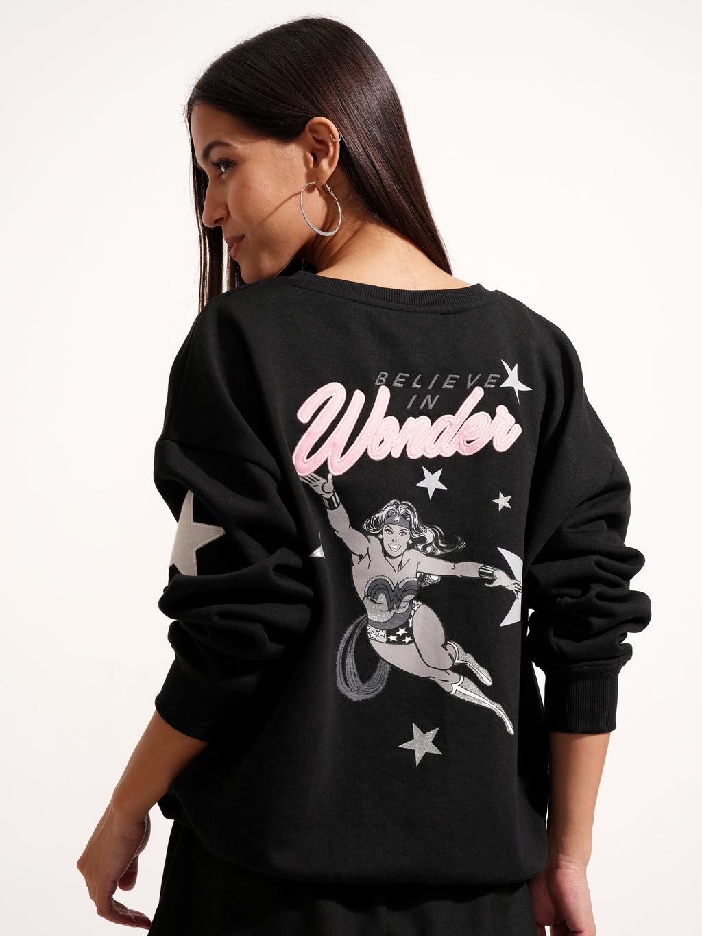 DC By Tokyo Talkies Women Black Wonder Woman Printed Pullover Round Neck Sweatshirt - Black - Image 3