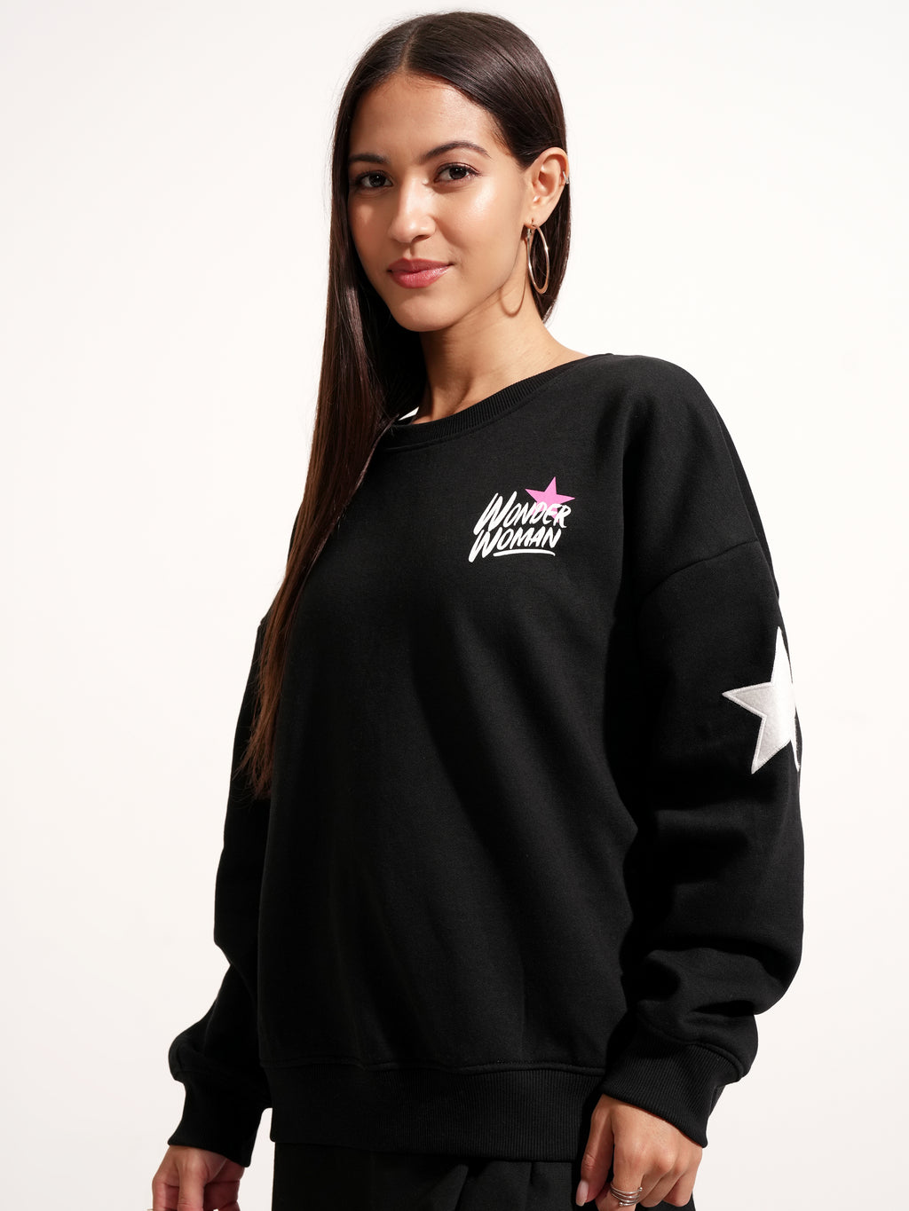 DC By Tokyo Talkies Women Black Wonder Woman Printed Pullover Round Neck Sweatshirt - Black - Image 4
