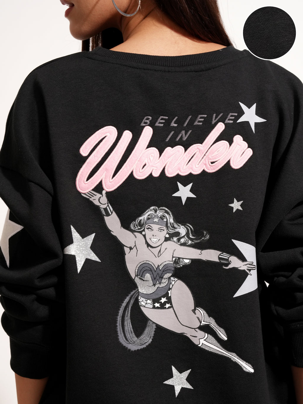 DC By Tokyo Talkies Women Black Wonder Woman Printed Pullover Round Neck Sweatshirt - Black - Image 5