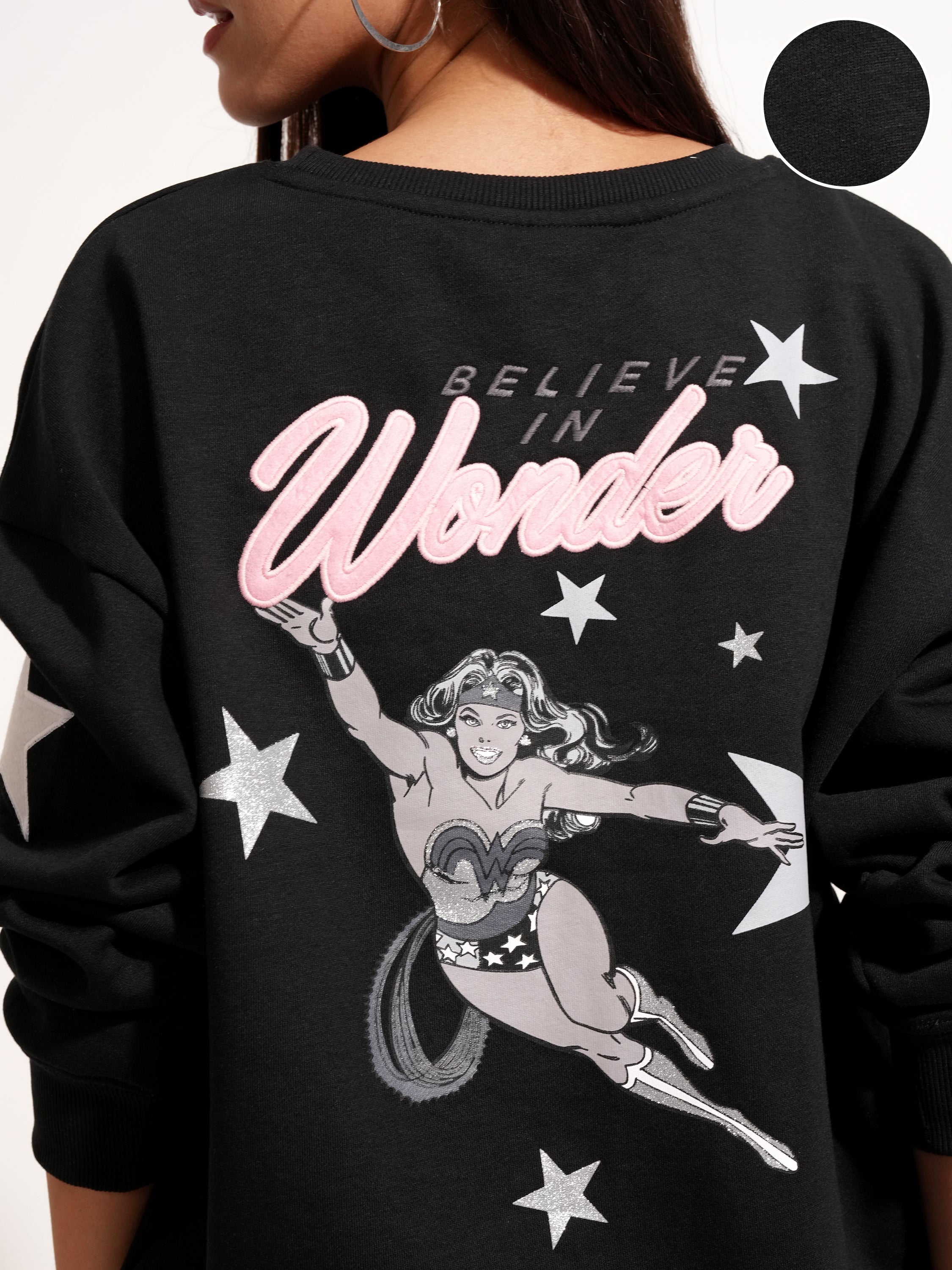 DC By Tokyo Talkies Women Black Wonder Woman Printed Pullover Round Neck Sweatshirt - Black - Image 5